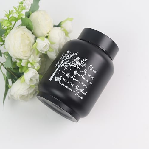 6 Inch Cremation Urn - Stainless Steel Keepseek Urn for Human or Pet Ashes, Small Urn Engraved with Family Tree My Mind Still Talks to You-Dad Keepseek Urn-Black-Dad