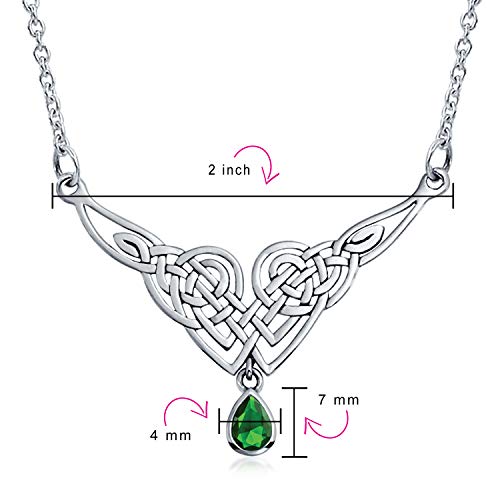 Bling Jewelry Simulated Gemstone Purple Blue Good Luck Friendship Trinity Irish Love Knot Triquetra Infinity Statement Celtic Necklace V Collar Pendant For Women Couples .925 Sterling Silver Green