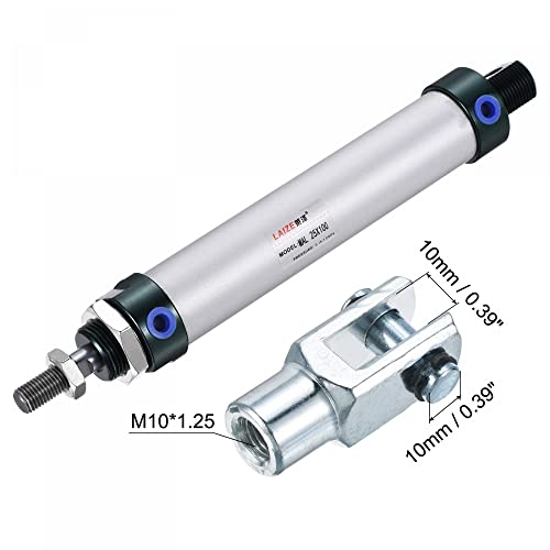 sourcing map Pneumatic Air Cylinder Double Action MAL25X100 25mm Bore 100mm Stroke with Y Connector and 4Pcs Quick Fitting Set 25X100 mm