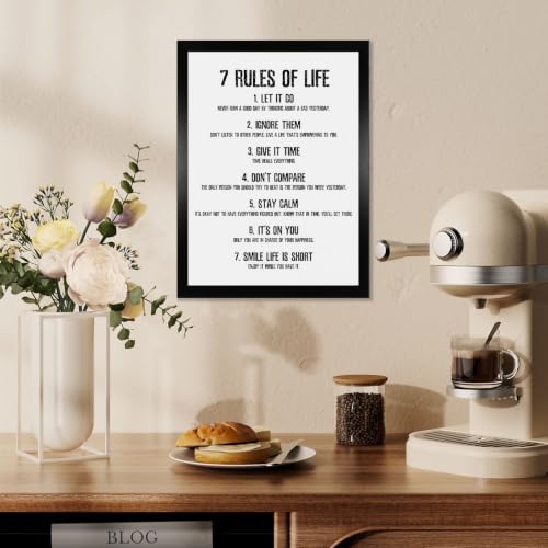 JOSQTXZ Motivational Quote 7 Rules of Life Wall Art,Framed 12x16 In 7 Rules Wall Art 16"L x 12"W