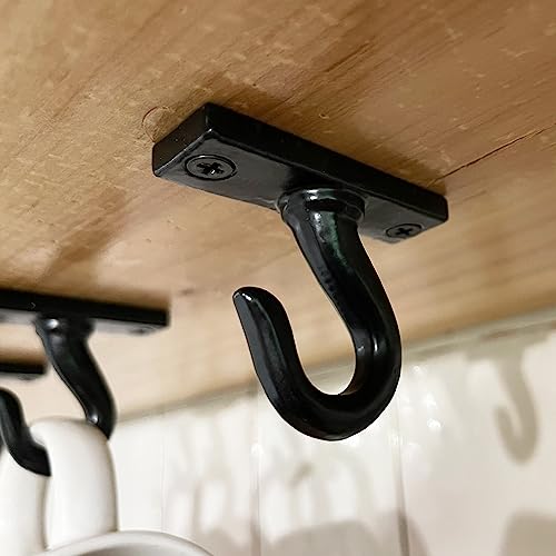 2.5”-Under Cabinet or Shelf Coffee Mug Holder – Cup Hooks Separator – Decorative Black Iron Hangers - Create Rack Under Counter or Wall – Cups, Keys, & Utensils (10-Hooks)