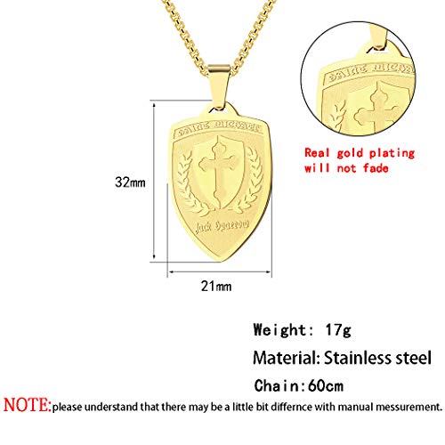 Saint Shield Archangel Pendant Necklace for Men Women 316L Stainless Steel Michael Medallion Charm Choker Clavicle Dainty Jewelry