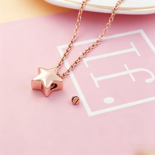 Little Star Cremation Urn Neckalce Small Charm Keepsake Ashes Holder Memorial Jewelry Urn Necklace for Ashes Cremation Jewelry Rose gold