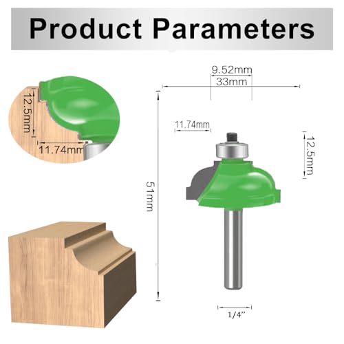 LEATBUY-TECH 5-piece router bit set with 1/4-inch shank, round-over, raised-panel, ogee, rail and stile bits