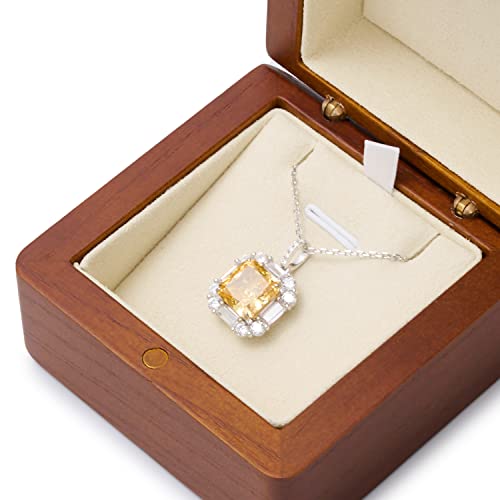 Wood Necklace Box Microfiber Interior Necklace Gift Box 2.95" x 2.95" x 2.17" Cream White