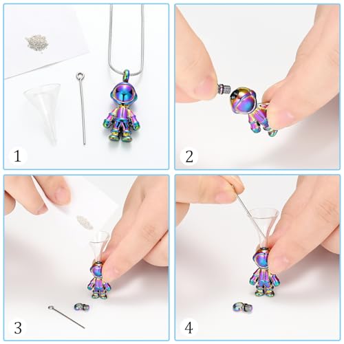 Astronaut Urn Necklace for Ashes Cremation Jewelry for Women Men Stainless Steel Spaceman Memorial Necklaces Ash Holder for Human Pets Keepsake Jewelry for Loved Ones with Fill Tool Rainbow