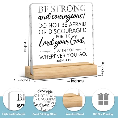 Bible Verse Decor,Christian Decor,Be Strong And Courageous Sign,Inspirational Gifts for Women Men Bible Verse Home Office Prayer Room Acrylic Plaque Sign