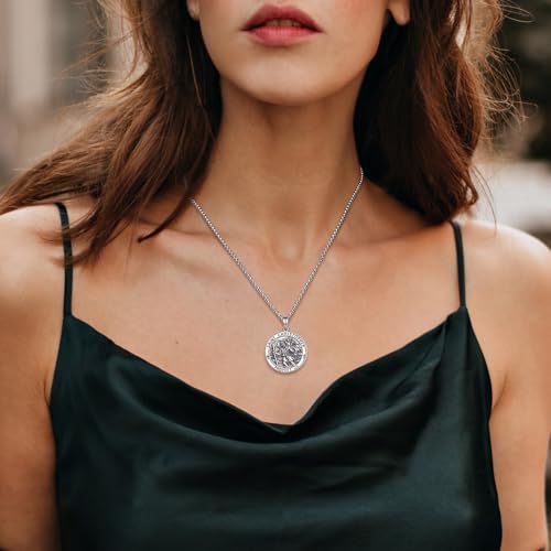 INFUSEU St Christopher Necklace Mens Womens Saint Christopher Medal 925 Sterling Silver Pendant Religious Safe Travels Gift Cristos Catolicos Medallion Catholic Christian Jewelry Easter Christmas