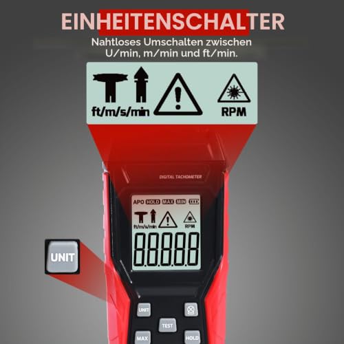 Digital Tachometer, 2 in 1 Speedometer, 3~99999 rpm, Non-Contact and Contact Range of 3~19999 RPM Speedometer, MAX/MIN/AVG/Hold Data, Speed Sensor for Car Engine Tool 2-in-1 Contact & Contactless
