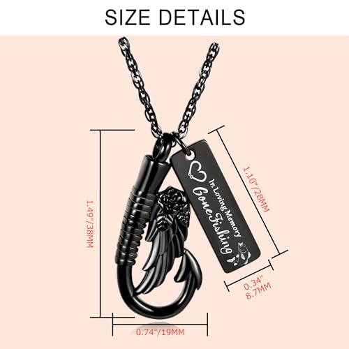 Gredstar Fishing Urn Necklace for Ashes, Angel Wing Hook Memorial Pendant