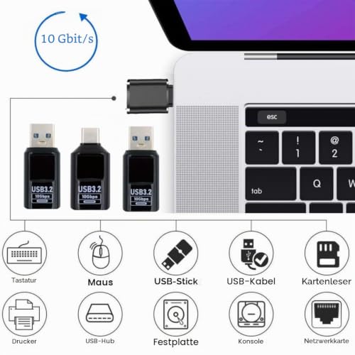chenyang 3 Pack USB Digital Display Adapter, USB 3.2 10Gbps PD 36W/60W Data Transfer Quick Charge Power Meter Tester Converter Adapter Combination 1