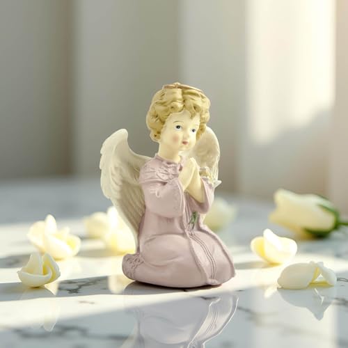 Kneeling Praying Angel Figurine with Flowers, 5.12 Inch