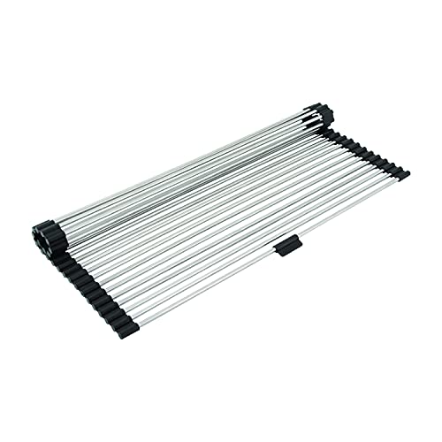 Farberware Dish Drying Rack Over the Sink, Large Stainless Steel Rolling Drying Rack for Kitchen Counter, Rust-Resistant Rods, Holds Up to 22 lbs, Dishwasher Safe