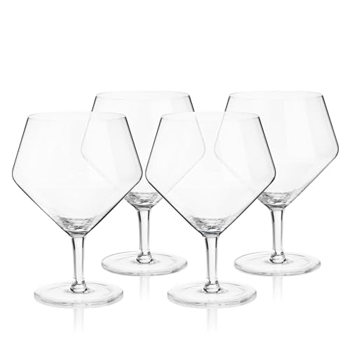 Viski Angled Stemmed Gin & Tonic Glasses, Highball glasses, Cocktail Glasses, Vodka Tonic Glasses, Gin Glasses for Gin Lovers Gift set of 4 14oz
