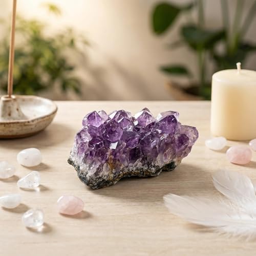 CrystalTears Amethyst Crystal Geode Cluster Raw Amethyst Rock Quartz Healing Crystals Druzy Geode Mineral Specimen Gemstone for Meditation Reiki Healing Home Decor 0.22-0.44 lb 0.2-0.4lb