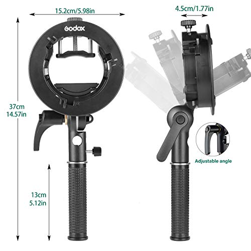 GODOX S2 Speedlite Bracket Bowens Mount Holder + Cold Shoe Flash Mount for Godox V1 Series, AD200Pro, AD200, AD400Pro, V860II Series, TT350 TT685 TT600 Series Flash