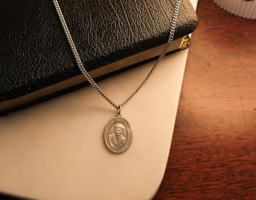 Saint Carlo Acutis 24 Inch Medal Pendant 1 x 3/4 Oval Pewter Necklace 24.0 Inches No Clasp (Endless) Chain