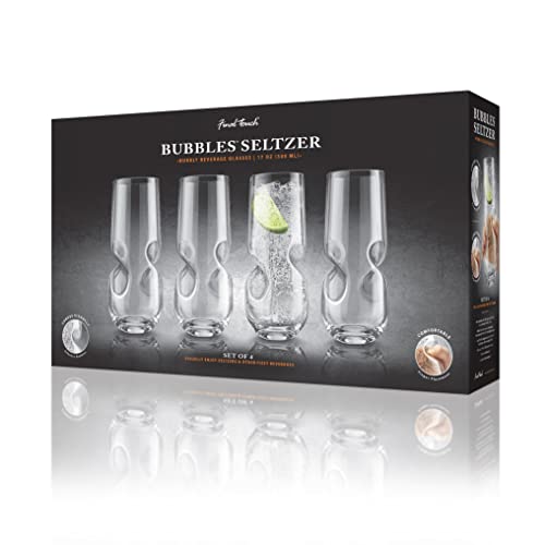 Final Touch Bubbles Sparkling Beverage Highball Glasses, Set of 4, 17 oz Seltzer Set of 4