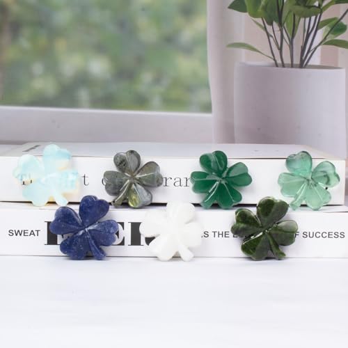 Labradorite 4 Leaf Clover Figurine for Luck Desk Decor Gift Light Grey