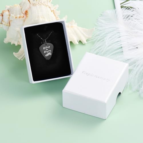 Yinplsmemory Cremation Jewelry Guitar Pick Urn Necklace for Ashes for Women Men Riding In Heaven Motorcycle Ashes Keepsake Memorial Jewelry Black