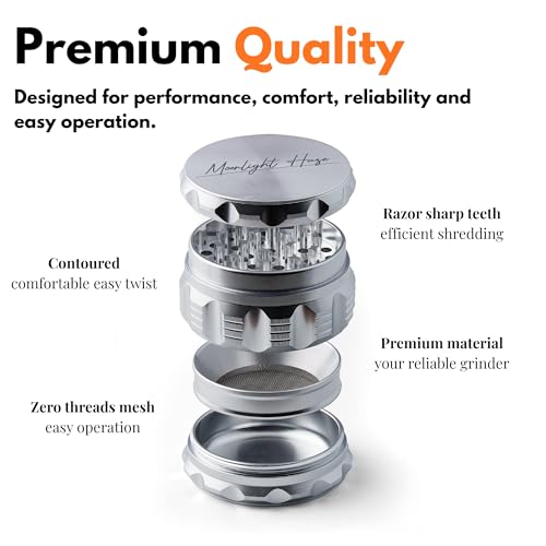 Moonlight Haze Premium 63mm Aluminium 4 Piece Metal Grinder & Jar