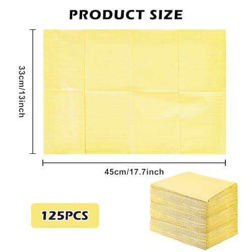 Dental Bibs, Pack of 125, 33 x 45 cm, Tattoo Tablecloths, Patient Napkins, Dental Napkins, Waterproof Tattoo Piercing Bibs for Hospitals Studios, Tattoos, Practices (Yellow)