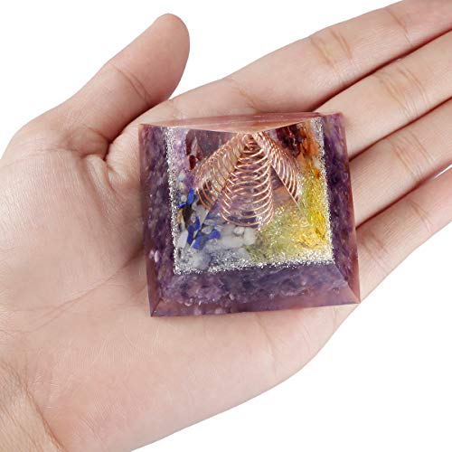 mookaitedecor Amethyst Crystal Stone Pyramid Ornament for Home Purple Amethyst/Copper Wire Rock Quartz