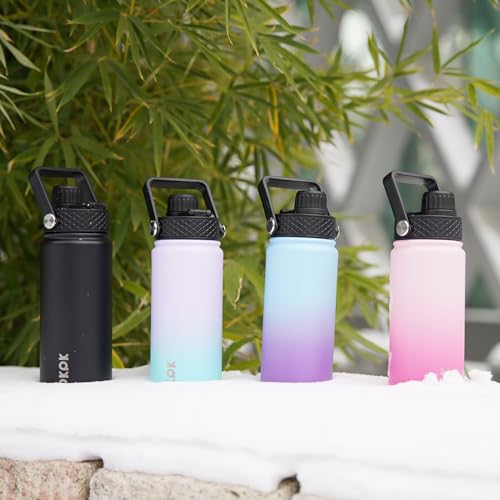 BJPKPK 2 Pack 18oz Insulated Water Bottles with Straw Lids, Stainless Steel 18 oz Lavender Green+Black