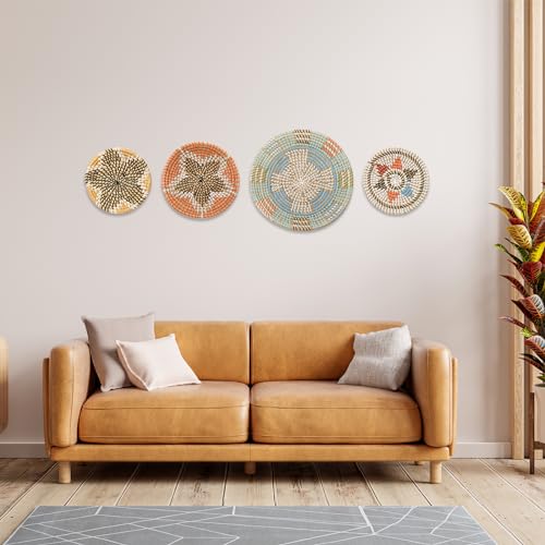 UXcell Bohemian Wall Basket Set, Straw Woven Hanging Decor (4pcs)