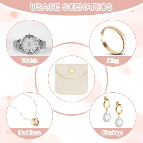 PATIKIL 3x3 Inch Velvet Jewelry Pouches, 24 Pcs Jewelry Packaging Gift Bags with Snap Button for Bracelet Necklace Rings Watch, Beige
