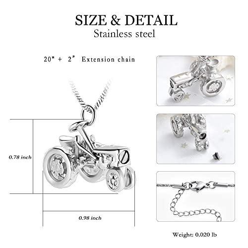 Yinplsmemory Cremation Jewelry Tractor Urn Necklace for Ashes for Men Stainless Steel Tractor Charm Urn Locket Memorial Keepsake Ashes Jewelry Silver