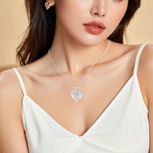 Minicremation Tree of Life Cremation Jewelry Crystal Heart Urn Ashes of Loved One Necklace for Women Funeral Memorial Keepsake Necklace Ashes Holder Silver&Rose Gold
