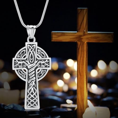 Cross Urn Necklace for Ashes for Men Celtic Knot Cremation Jewelry Keepsake Necklace Tree fo Life Memorial Pendant for Ashe Holder Silver