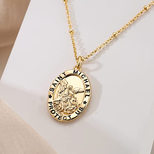 Ascona Catholic First Communion/Confirmation Gifts for Women Teen, Saint Christopher/Michael/Jude/Joseph/Anthony Necklace for Women Catholic Medal Pendant Religious Jewelry 18+2 Inches Michael-gold