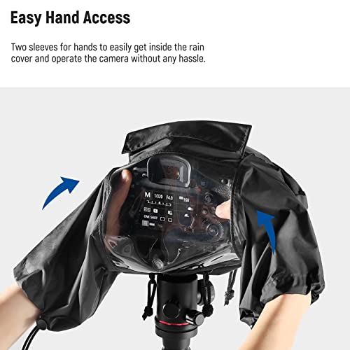 NEEWER Camera Rain Cover, Small Size Durable Nylon Raincoat Compatible with Canon Sony Nikon DSLR Mirrorless Vlog Camera & Lenses Within 200mm, with Sleeves, Drawstrings, Viewing Window, PB003 for Camera (Small)