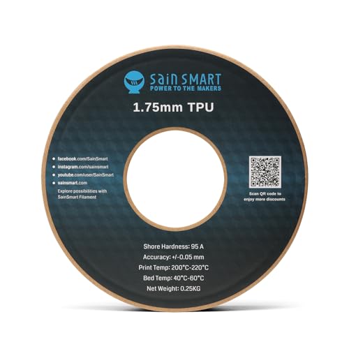 SainSmart Small Spool, 1.75 mm, Thermoplastic Polyurethane (TPU), Flexible 3D Filament, 250 g, Accuracy +/- 0.05 mm, Shore 95A, Red Black