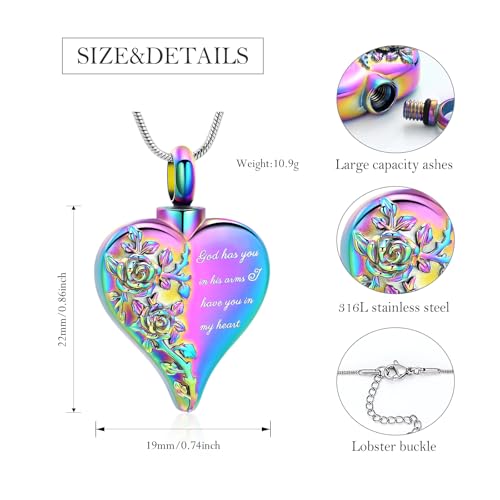 Butterfly Heart Urn Necklace for Ashes Cremation Jewelry Stainless Steel Memorial Necklaces Ash Holder for Human Pets Keepsake Jewelry for Loved Ones with Fill Tool B-Rainbow