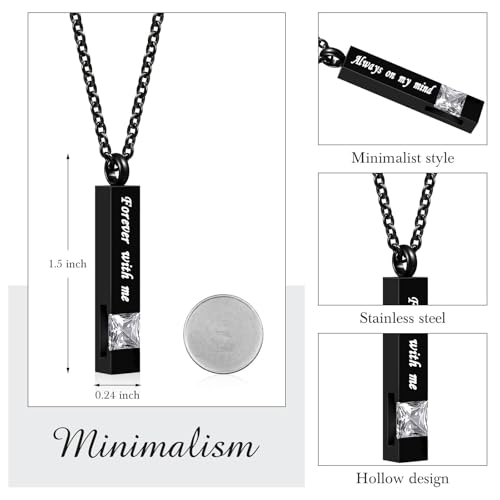 8 Pcs Memorial Urn Necklace Cremation Jewelry for Ashes for Men Women Human Ashes Keepsake Stainless Steel Cremation Pendant Bar Locket with Cubic Zirconia Silver, Black, Rose Gold, Gold