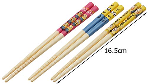 Skater ANT2T-A Bamboo Chopsticks, 3 Pairs Set, 6.5 inches (16.5 cm), Minion 16.5cm