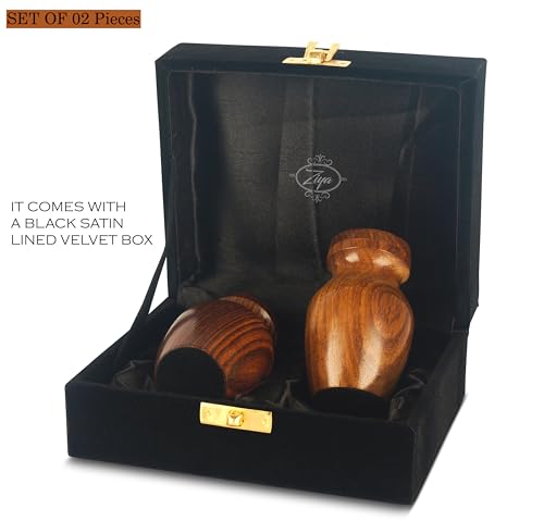 ZIYA Wooden Small Keepsake Cremation Urn for Human Ashes with Black Velvet Case - Set of 2 Pcs Memorials Mini Sharing Personal Funeral Urn for Pet or Human Ashes Token