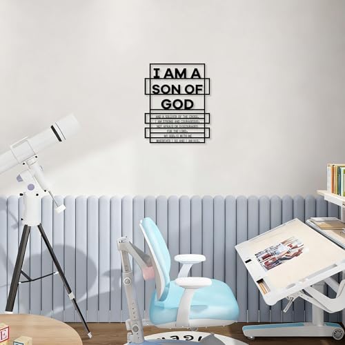 Metal Boy Room Wall Decor I Am a Son of God Wall Art Sign Christian Room Hanging Decor Motivational Bible Verse Decoration for Playroom Living Room Bathroom (Black) Black