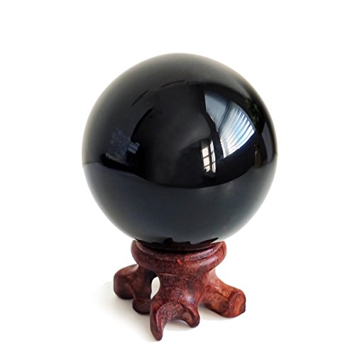 Mina Heal Obsidian Crystal Ball for Fengshui Ball, Meditation, Crystal Healing, Divination Sphere, Home Decoration, 100% Natural and Genuine 55 mm