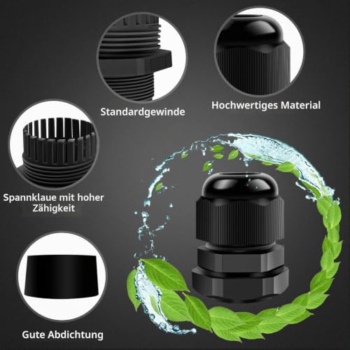 Cable Gland PG7 Adjustable 3-6.5 mm Pack of 20 Black | Cable Glands Joints PG Screw Connection IP68 Waterproof Cable Grommet for Outdoor Garden Power Distribution Box
