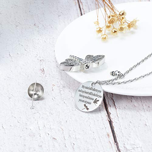 Gredstar Dragonfly Urn Necklace for Ashes, Keepsake Pendant with Memory Tag Hollow wings