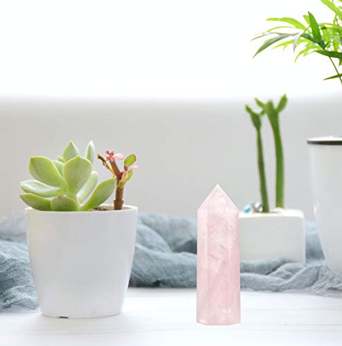 Luckeeper Healing Crystal Wands | 2" Rose Quartz Crystal Points 6 Faceted Reiki Chakra Meditation Therapy 4 PCS Pink Rose Quartz 2" Tall