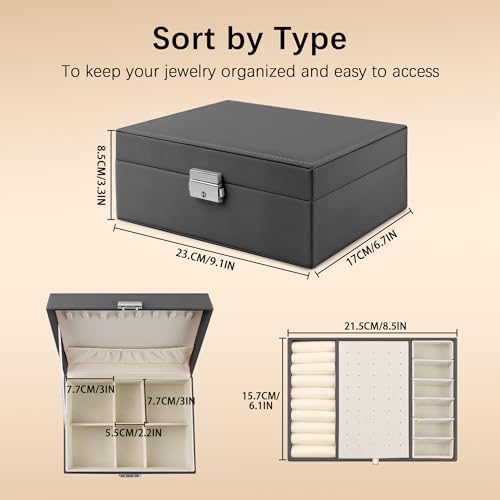 Homeanda Jewelry box 2 layer Jewelry box Leather Jewelry boxes for Women Girls Teens Jewelry organizer box Jewelry Storage box with lock(Black) Black