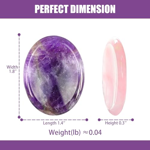 WHAL&YUNE Rose Quartz Amethyst Thumb Worry Stone for Anxiety, Healing Crystals Natural Oval Gemstone Meditation Reiki Balancing Accessories Gift for Stressed People- 1.8 inches