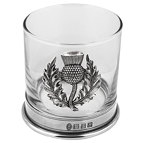 English Pewter Company 11oz Old Fashioned Whisky Rocks Glass With Stylish Scottish Pewter Thistle and Base [SG705]