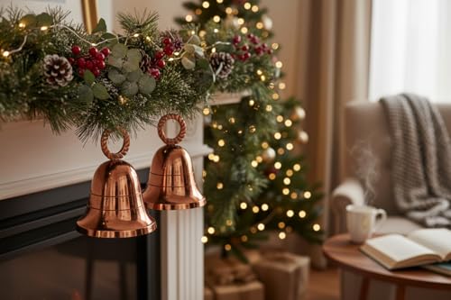 Rose-Gold Plain Indian Brass Jingle Bells for Home Door Décor Crafts Christmas Pet in Various Size and Set (2, 1.5 inch)