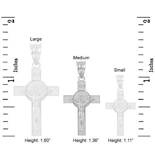 Saint Collection Solid 925 Sterling Silver St. Benedict Crucifix Cross Pendant Necklace (1.30") Pendant + 20" Chain